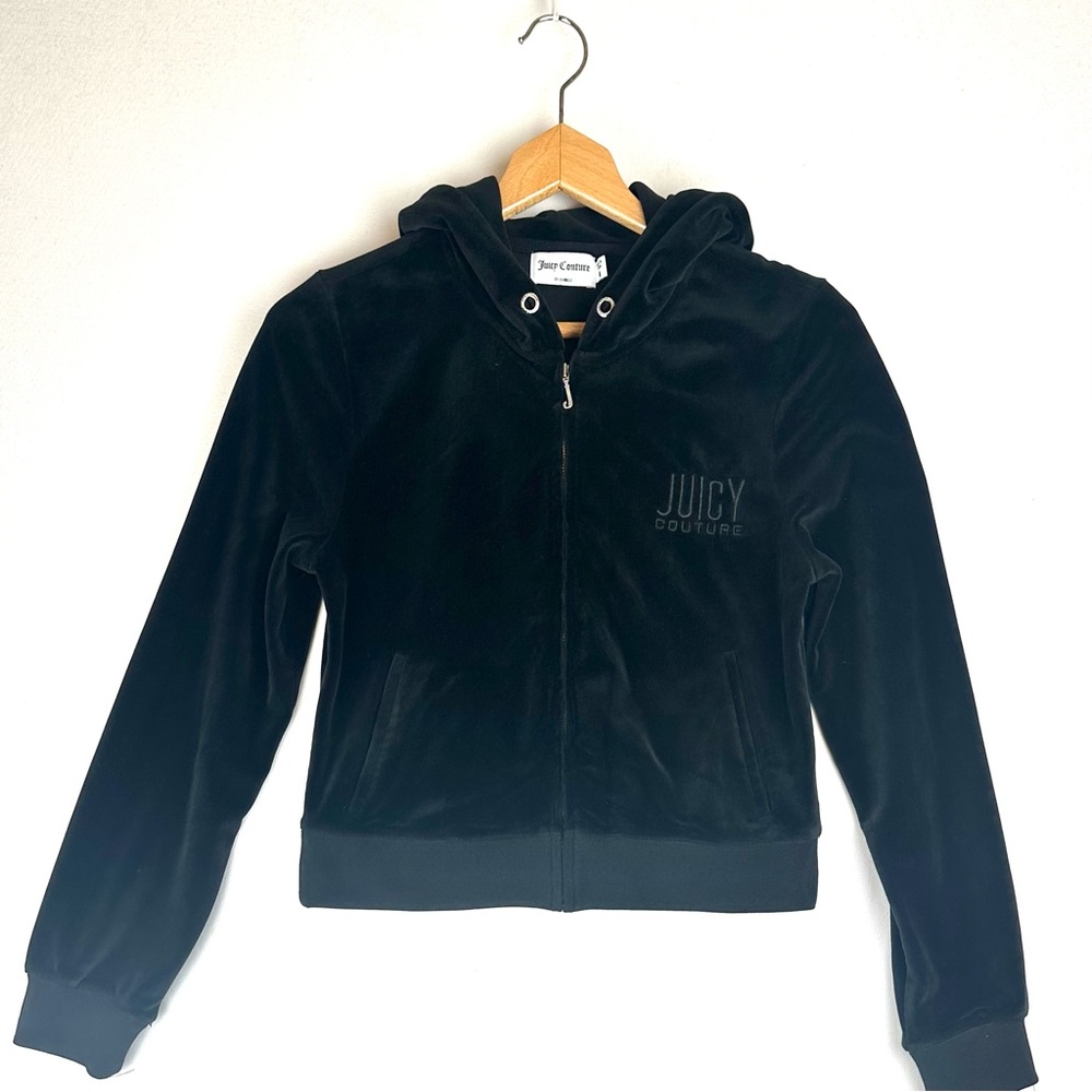 Juicy Couture Velour Cropped Hooded Track Jacket